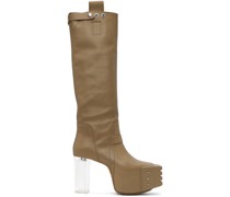 Taupe Pull On Platform Boots