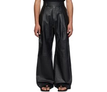 Black Pleated Leather Trousers