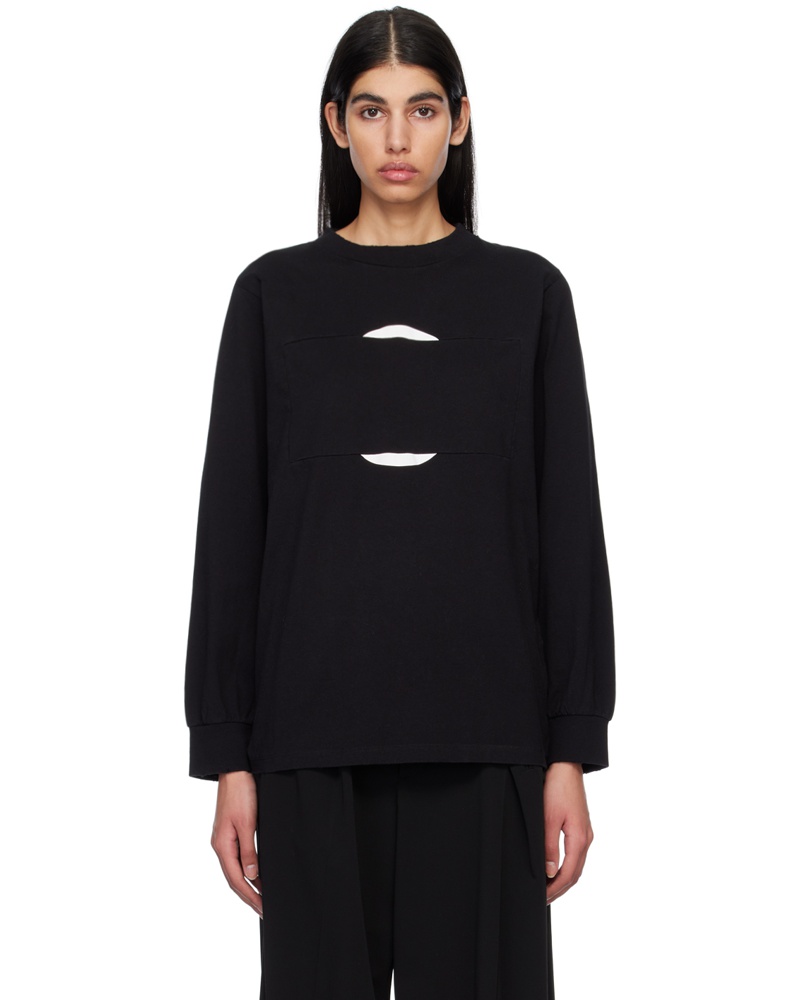 Maison Margiela Damen Black Paneled Long Sleeve T-Shirt