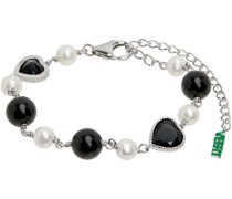 SSENSE Exclusive White Gold Onyx Heart Bracelet