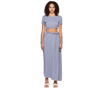 Blue Roll Sleeve Tee Maxi Dress