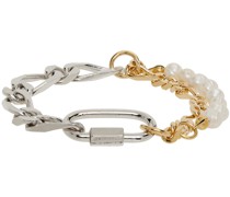 Silver & Gold Pearl Figaro Bracelet