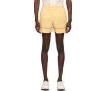Yellow Open Woven Cotton Shorts