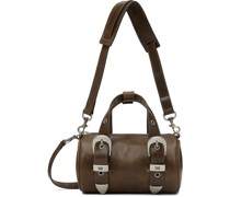 Brown Belted Log Washed Pull-Up Bag