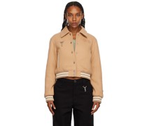 Tan Embroidered Bomber Jacket