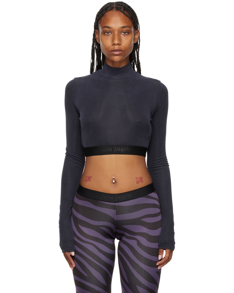 Palm Angels Damen Navy Cropped Turtleneck