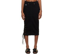 Black Lace-Up Denim Midi Skirt