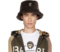 Brown One Point Faux-Fur Bucket Hat