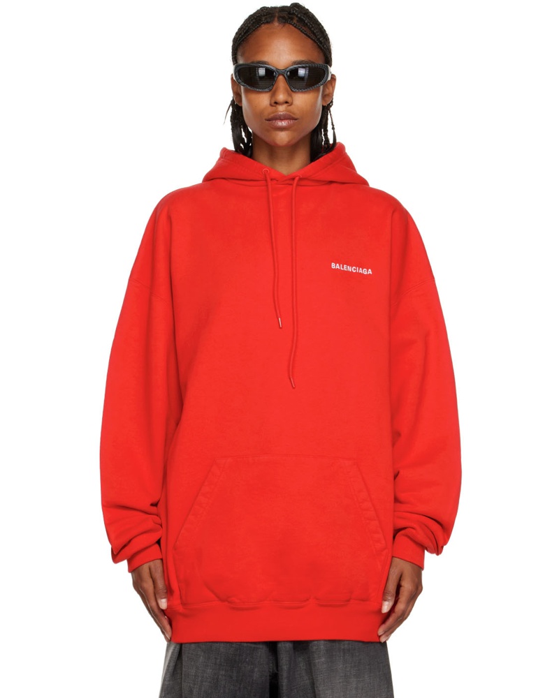 Balenciaga Damen Red Logo Hoodie