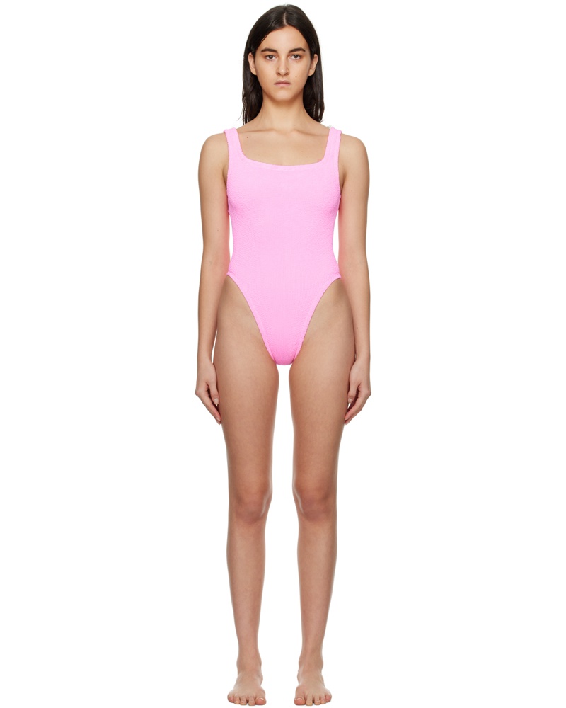 Hunza G Damen Pink Square Neck One-Piece Swimsuit