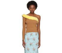 Tan & Yellow Open Shoulder Sweater