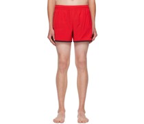 Red Embroidered Swim Shorts