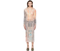 Orange Polyester Midi Dress