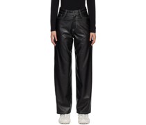 Black Rounded Faux-Leather Trousers