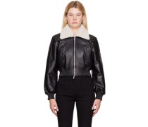 Black Shearling Collar Leather Jacket