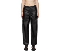 Black Baggy Dad Faux-Leather Trousers