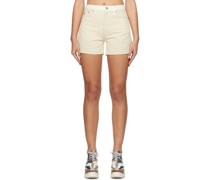 Beige & White Bandana Denim Shorts
