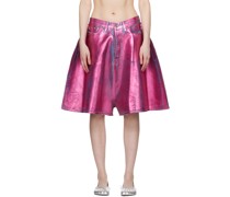 Pink Foil-Coated Denim Shorts