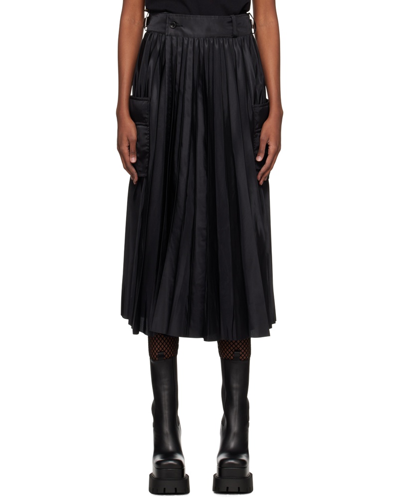 Sacai Damen Black Pleated Midi Skirt
