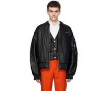 Black Printed Faux-Leather Vest & Bomber Jacket