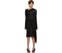Black Draped Neck Midi Dress
