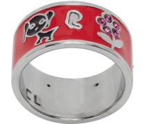 Silver & Red Dog Flower Ring