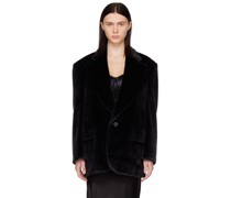 Black Notched Lapel Faux-Fur Blazer