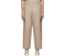 Beige Relaxed-Fit Leather Pants