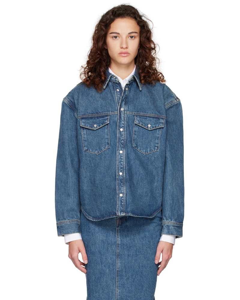 WARDROBE.NYC Damen Indigo Faded Denim Jacket