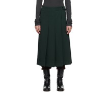 Black Pleated Wrap Midi Skirt