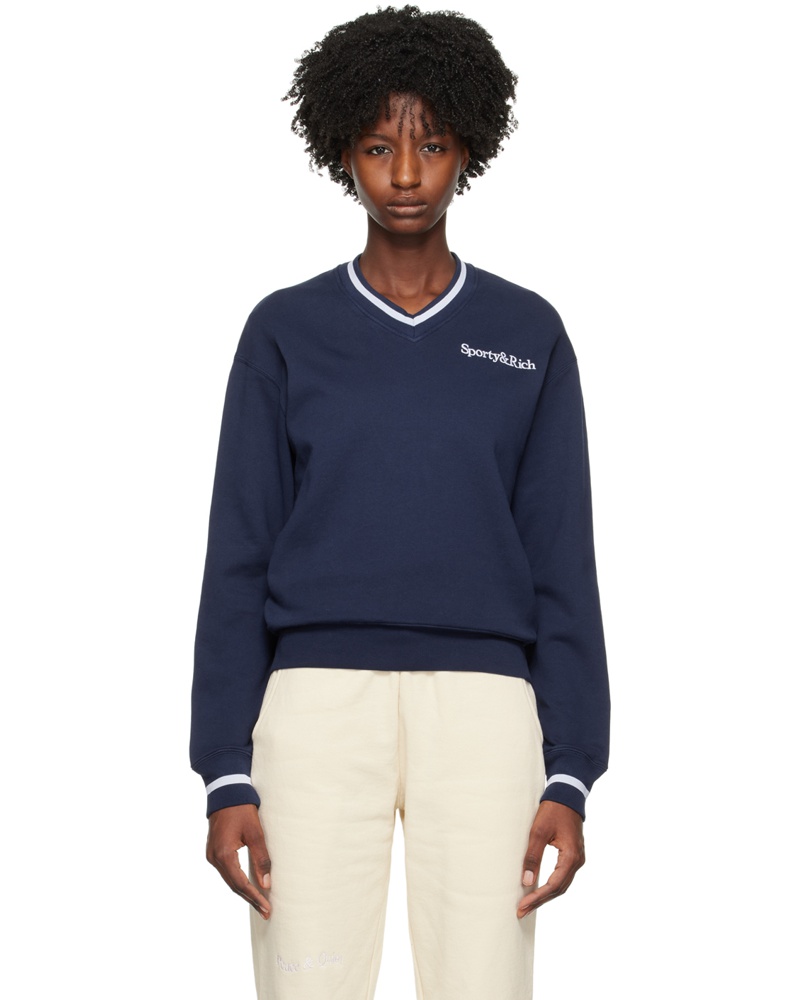 SPORTY & RICH Damen Navy Serif Sweatshirt