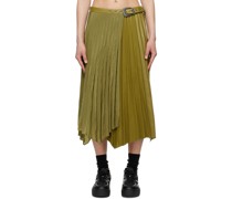 Khaki Nicola Faux-Leather Midi Skirt