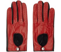 Black & Red Contrast Leather Driving Gloves