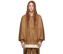 Brown Coasted Faux-Leather Bomber Jacket