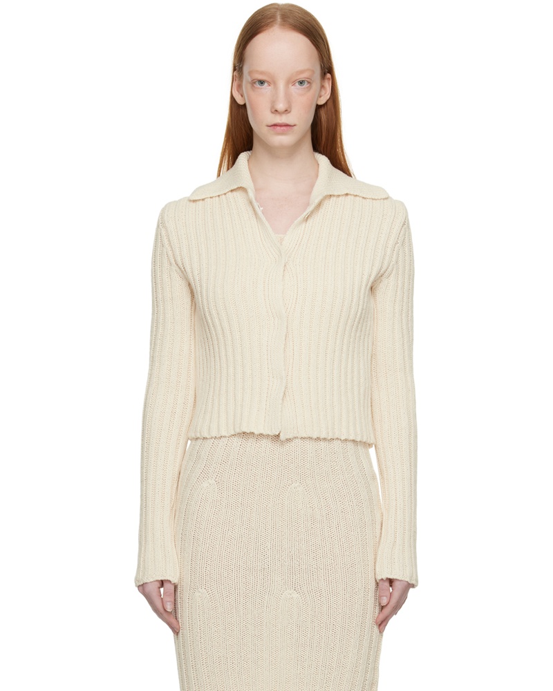 Missing You Already Damen Off-White Spread Collar Cardigan