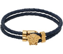 Navy Medusa Leather Bracelet