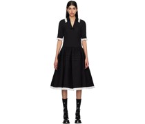 Black Ruffled Tuck Midi Dress