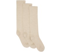Three-Pack Beige Tall Socks