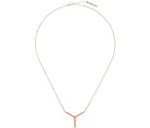Silver & Orange Mini Y Necklace
