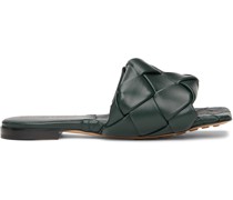 Green Intrecciato Lido Flat Sandals