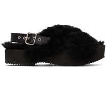 Black Fur Platform Sandals