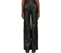 Black Cargo Pocket Faux-Leather Trousers