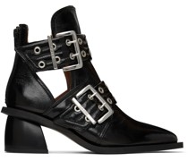 Black Chunky Buckle Open Cut Boots