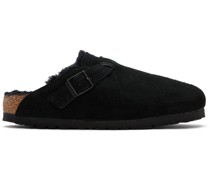 Black Narrow Shearling Boston Clogs