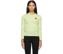 Green & White Striped Heart Patch Long Sleeve T-Shirt
