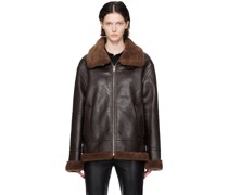 Brown Pin-Buckle Faux-Shearling Jacket