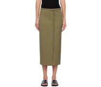 Khaki Belted Midi Skirt