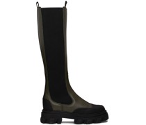 Khaki & Black Cleated High Chelsea Boots