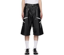 Black Origami Cut-Out Faux-Leather Shorts