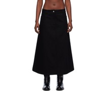 Black A-Line Denim Maxi Skirt